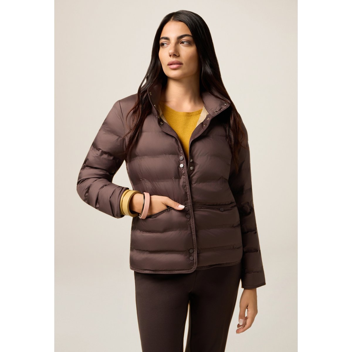 Veste matelassée à col montant marron, OLTRE