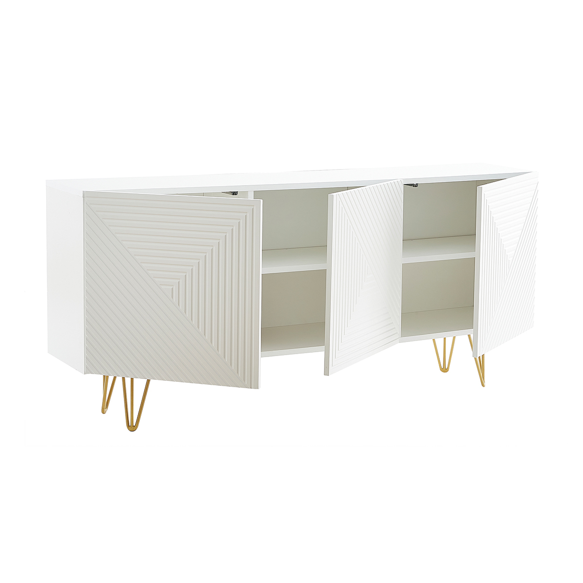 Buffet design 3 portes pieds métal doré L160 cm OZEN blanc, MILIBOO