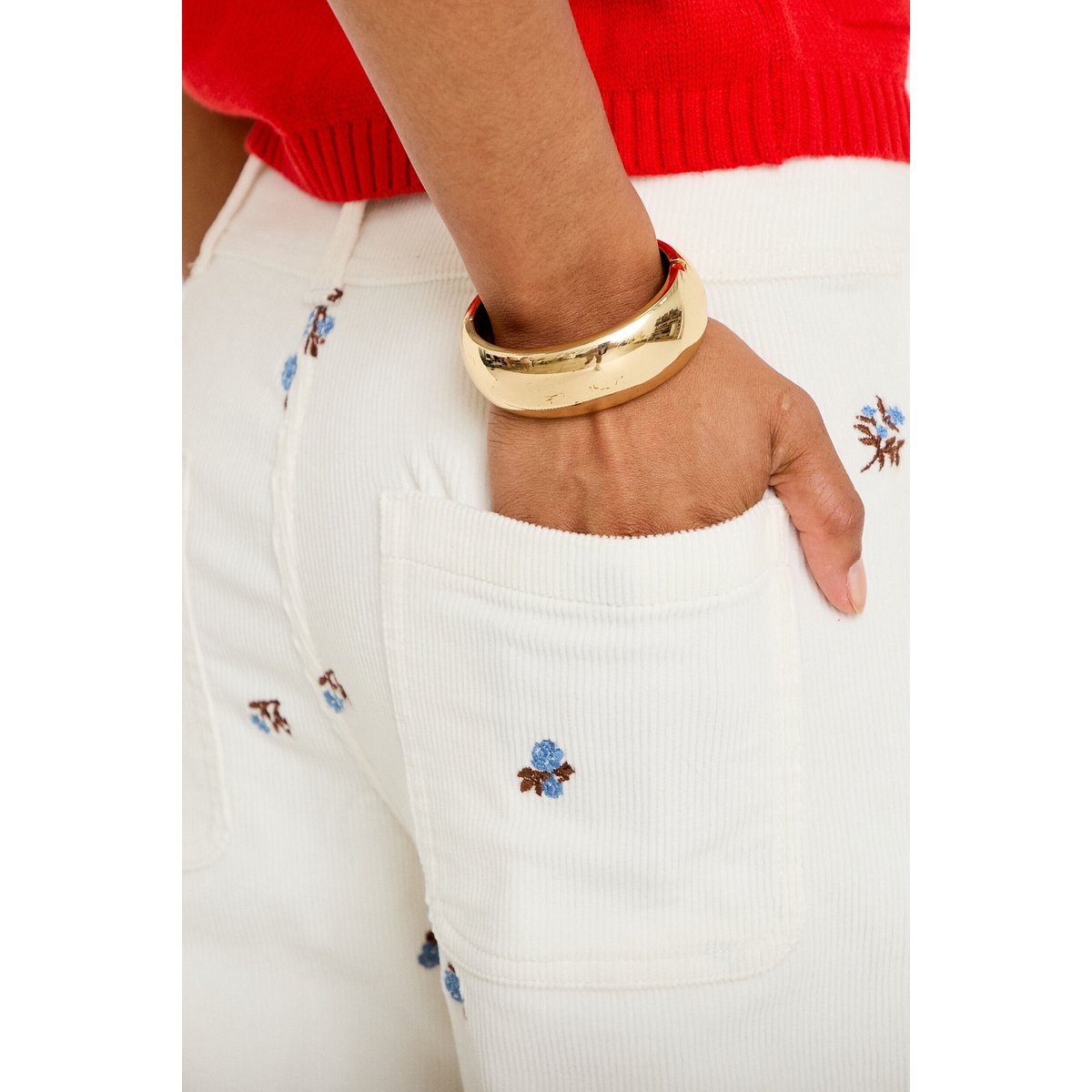 Pantalon bootcut taille haute velours blanc, CACHE CACHE