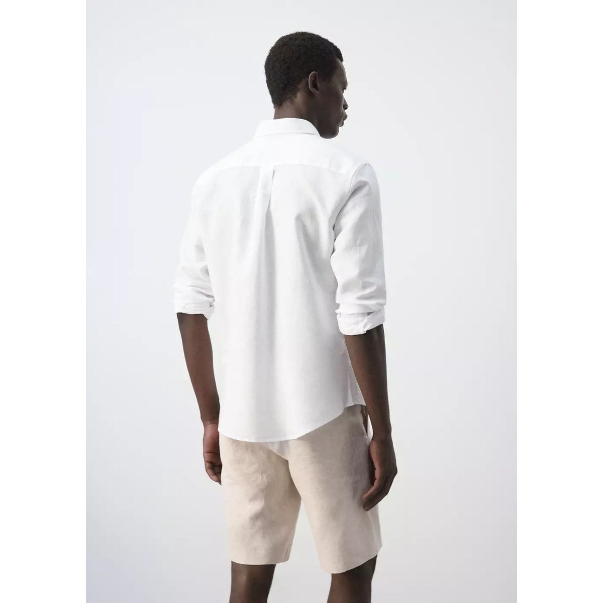 Chemise en coton de lin à coupe régulière blanc, MANGO MAN