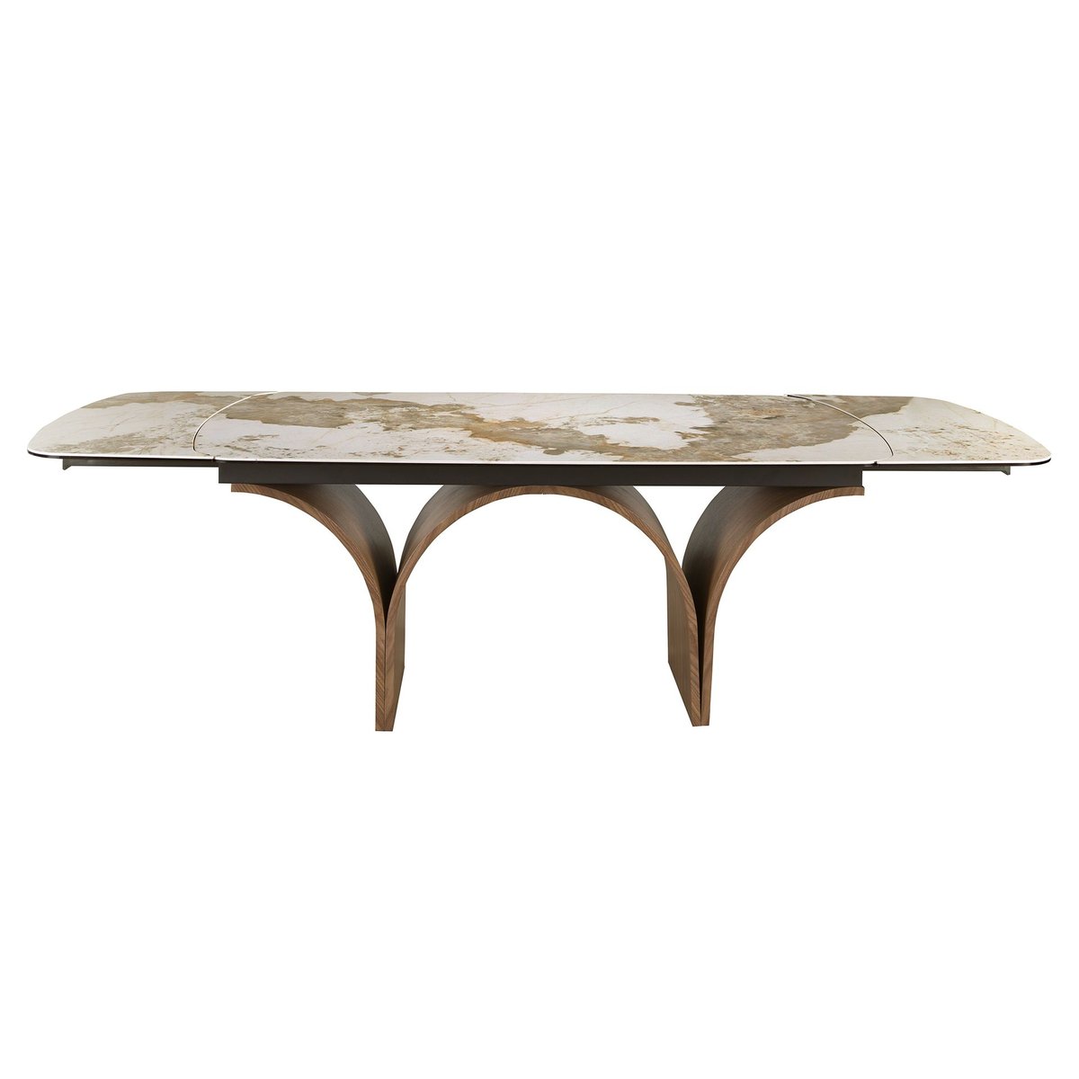 Table de salle à manger rectangulaire à rallonge en marbre porcelaine et acier effet noyer blanc et terre | noyer, ANGEL CERDA