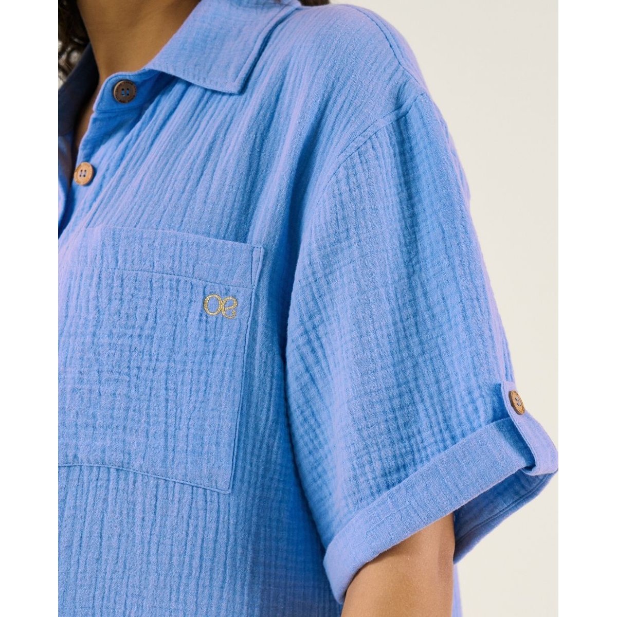 Robe chemise courte oversize d'allaitement Bertille bleu, CACHE COEUR
