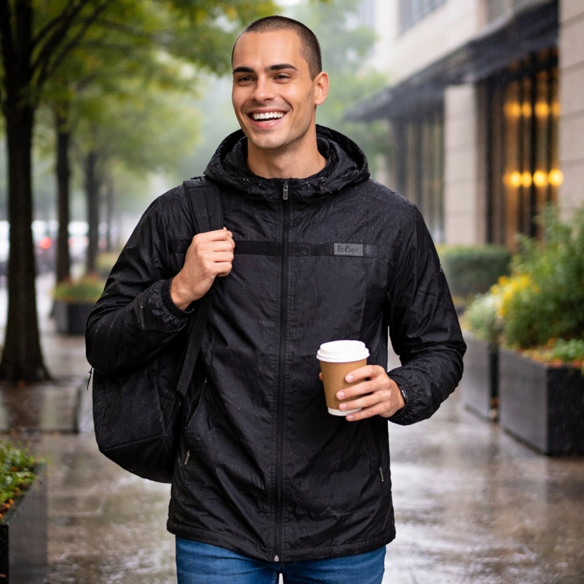 Coupe-vent zippé à capuche, poches zippées WINDY noir, LEE COOPER