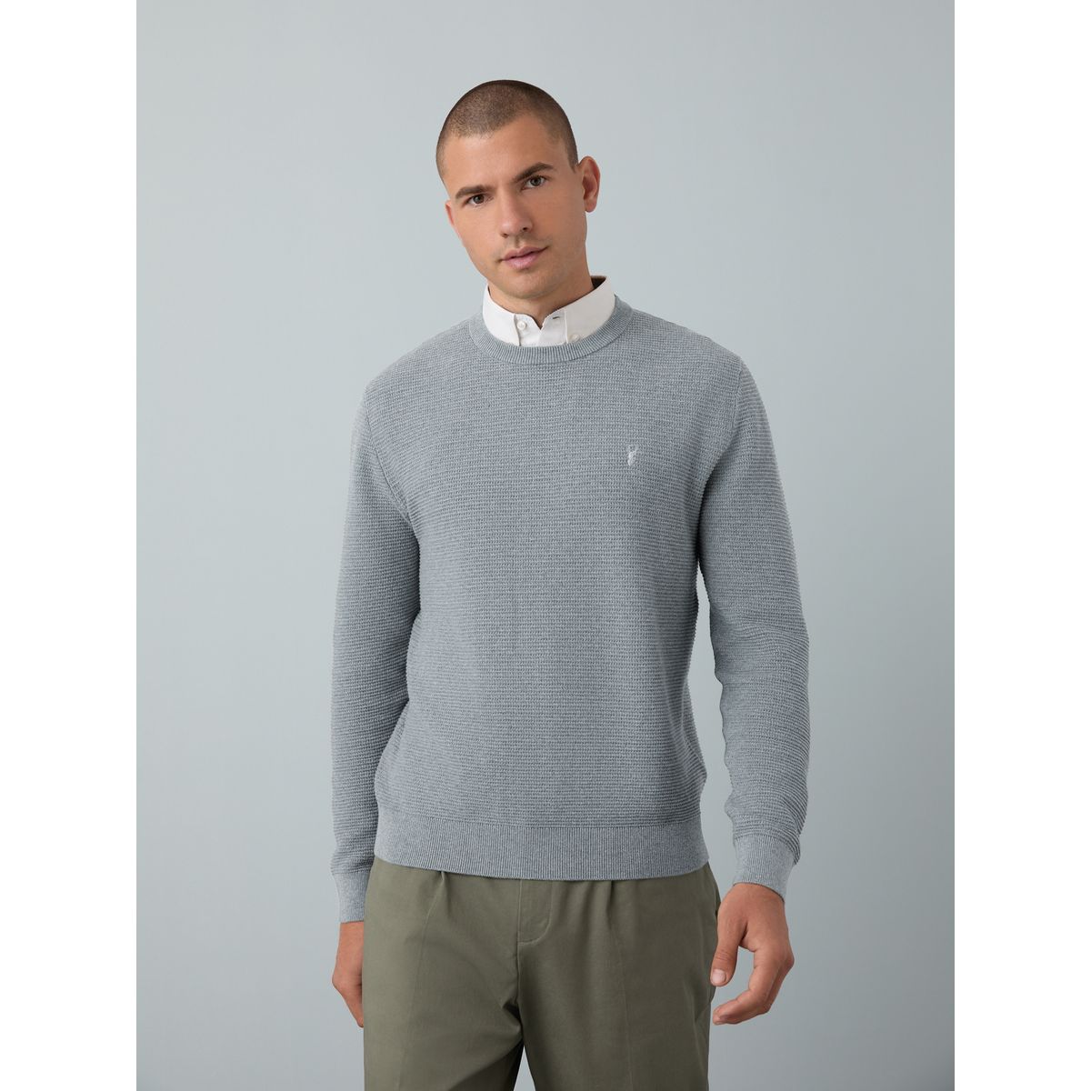 Pull standard à col de chemise oxford texturé gris, NEXT