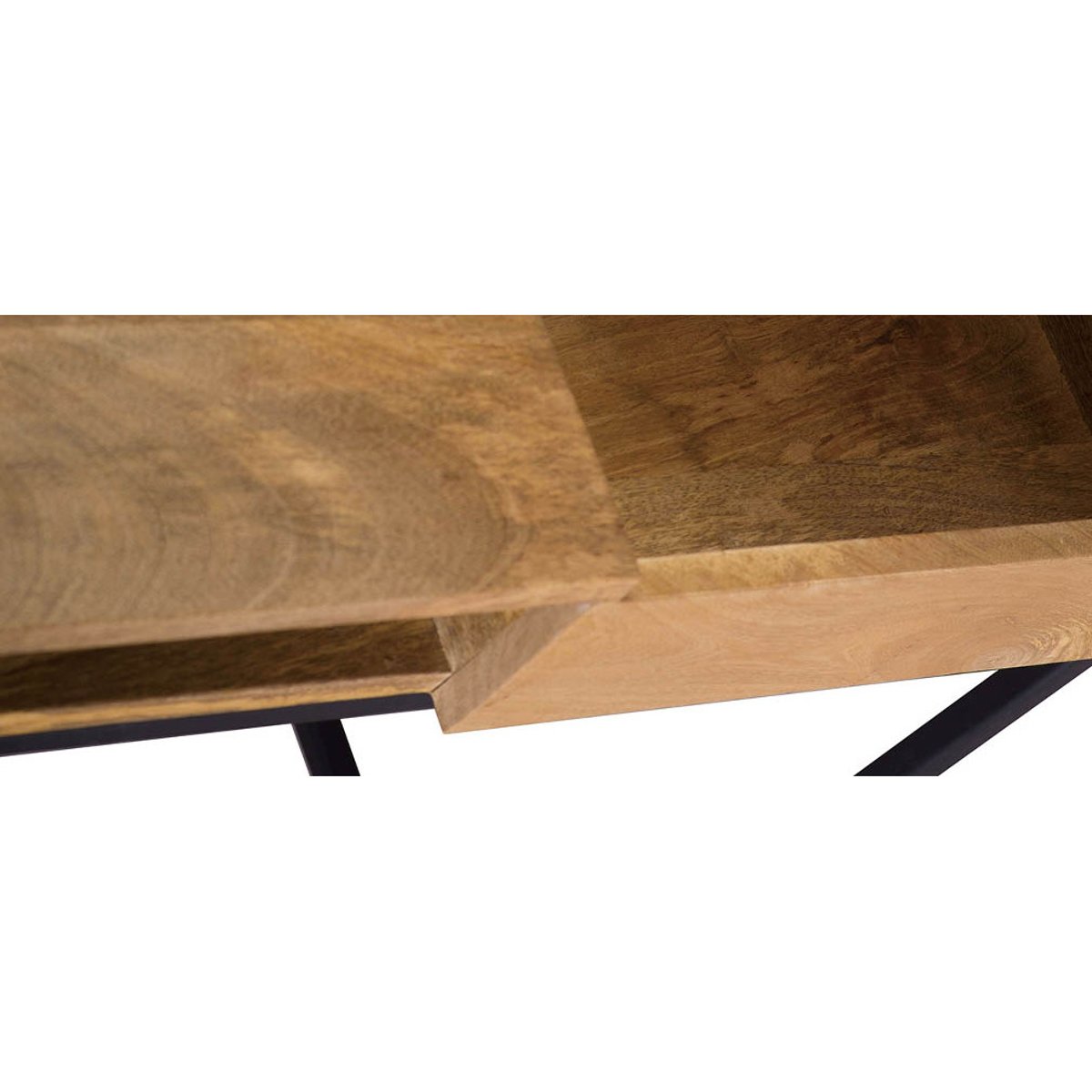 Bureau à rangements industriel bois manguier massif et métal noir L118 cm YPSTER bois clair / noir, MILIBOO