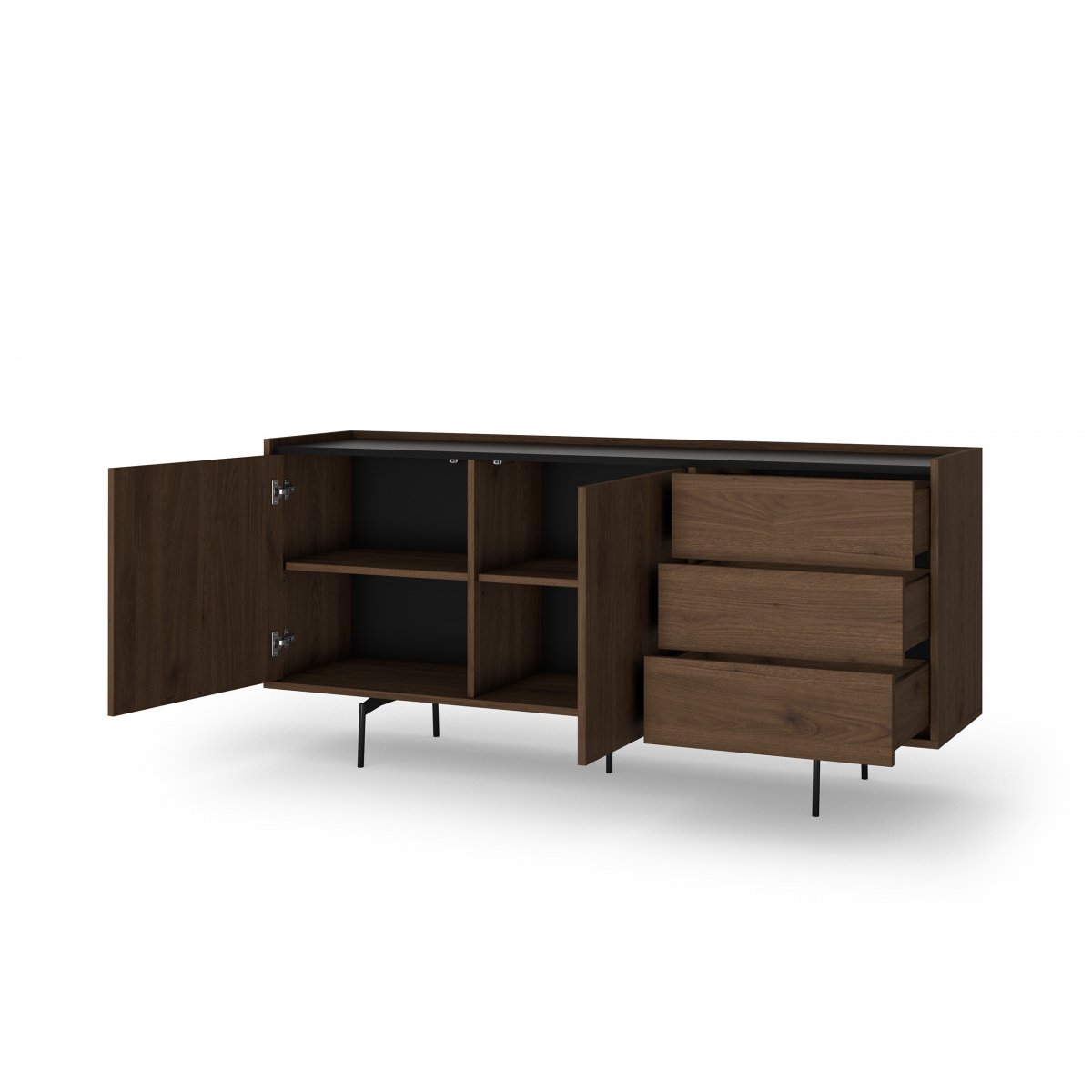 Buffet bas en  2 portes 170 cm, FREDA noir et noyer, BOBOCHIC