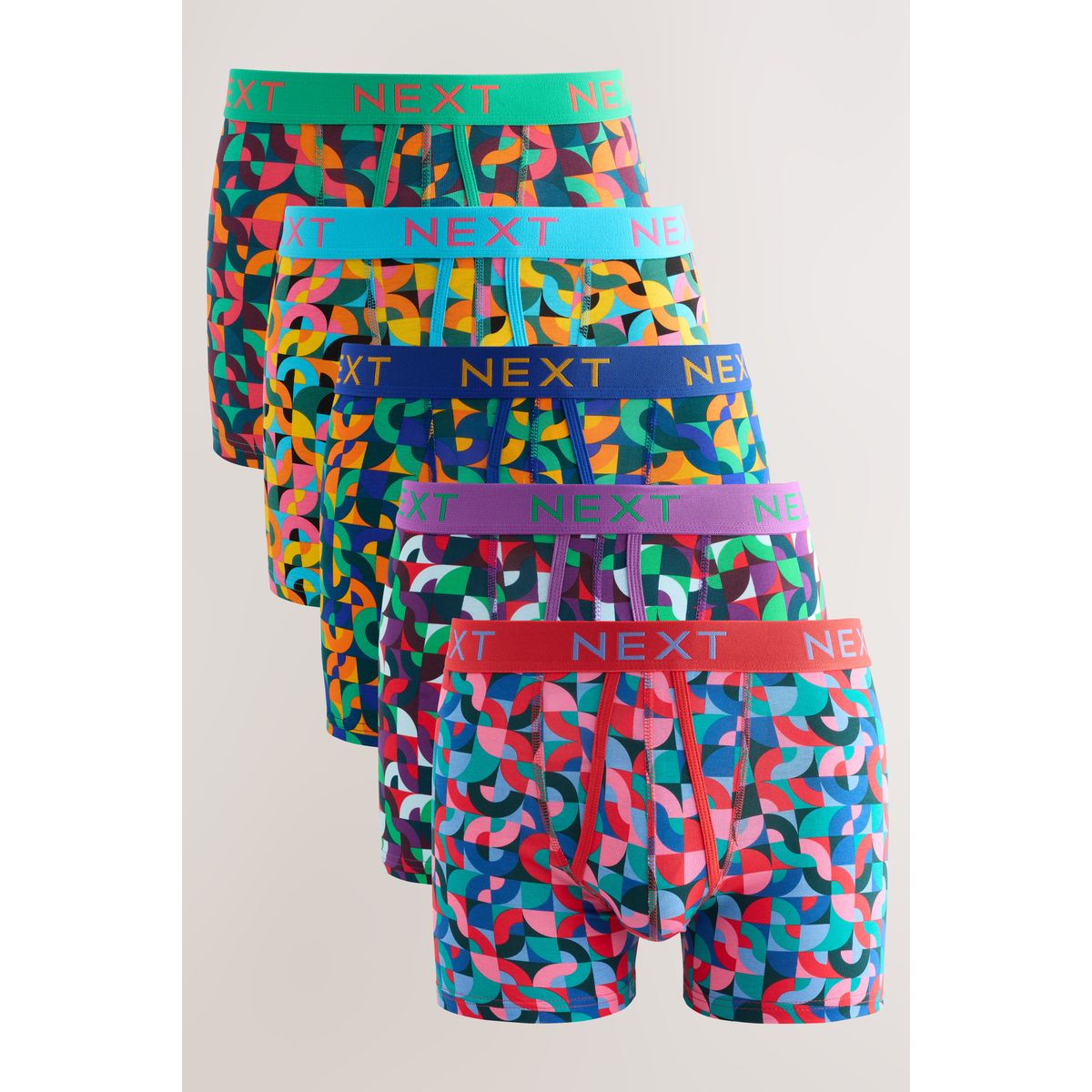 Boxer avec ouverture sur le devant, lot de 5 imprimé géométrique cercle bleu vif/orange/violet, NEXT