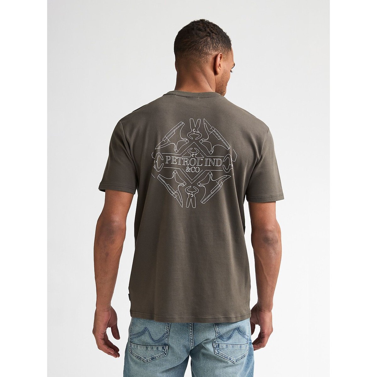 T-shirt manches courtes, motif dos gris vert, PETROL INDUSTRIES