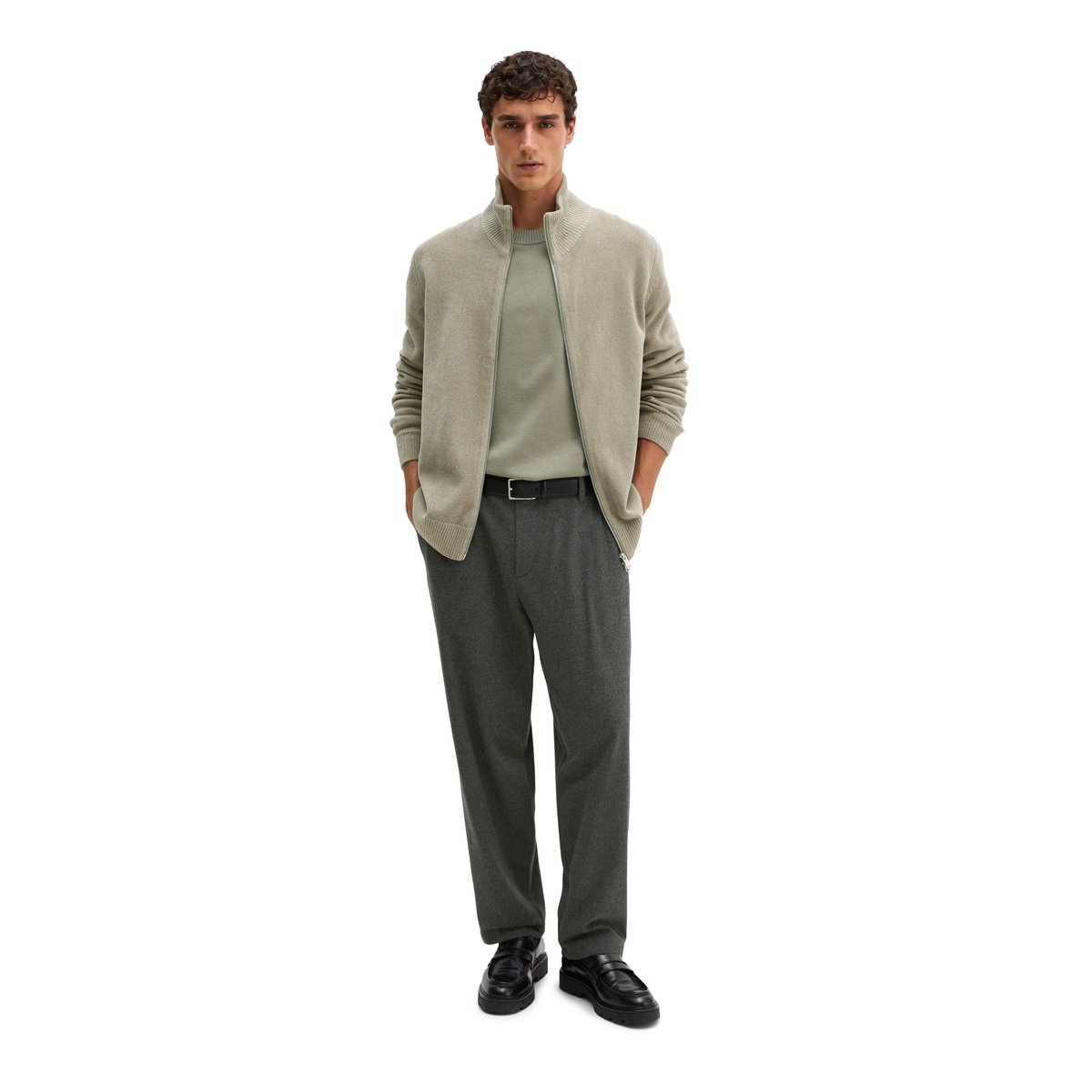 Cardigan en chenille, coupe regular en mélange de coton bio et de laine de mouton gris, MARC O'POLO