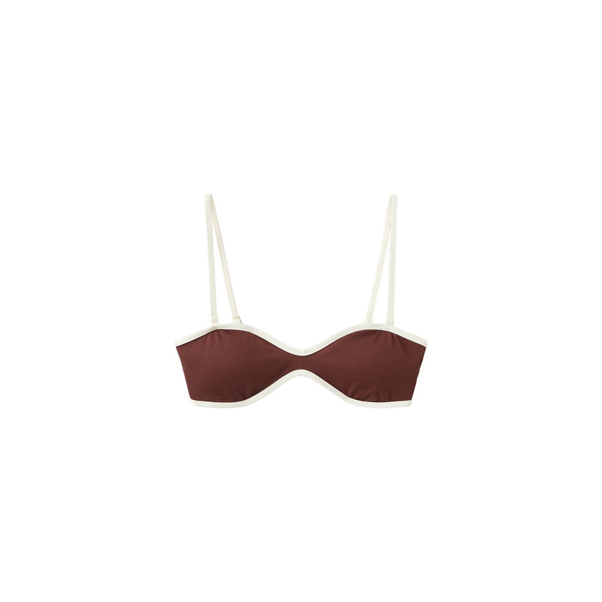 Haut de bikini liserés contrastés marron, MANGO