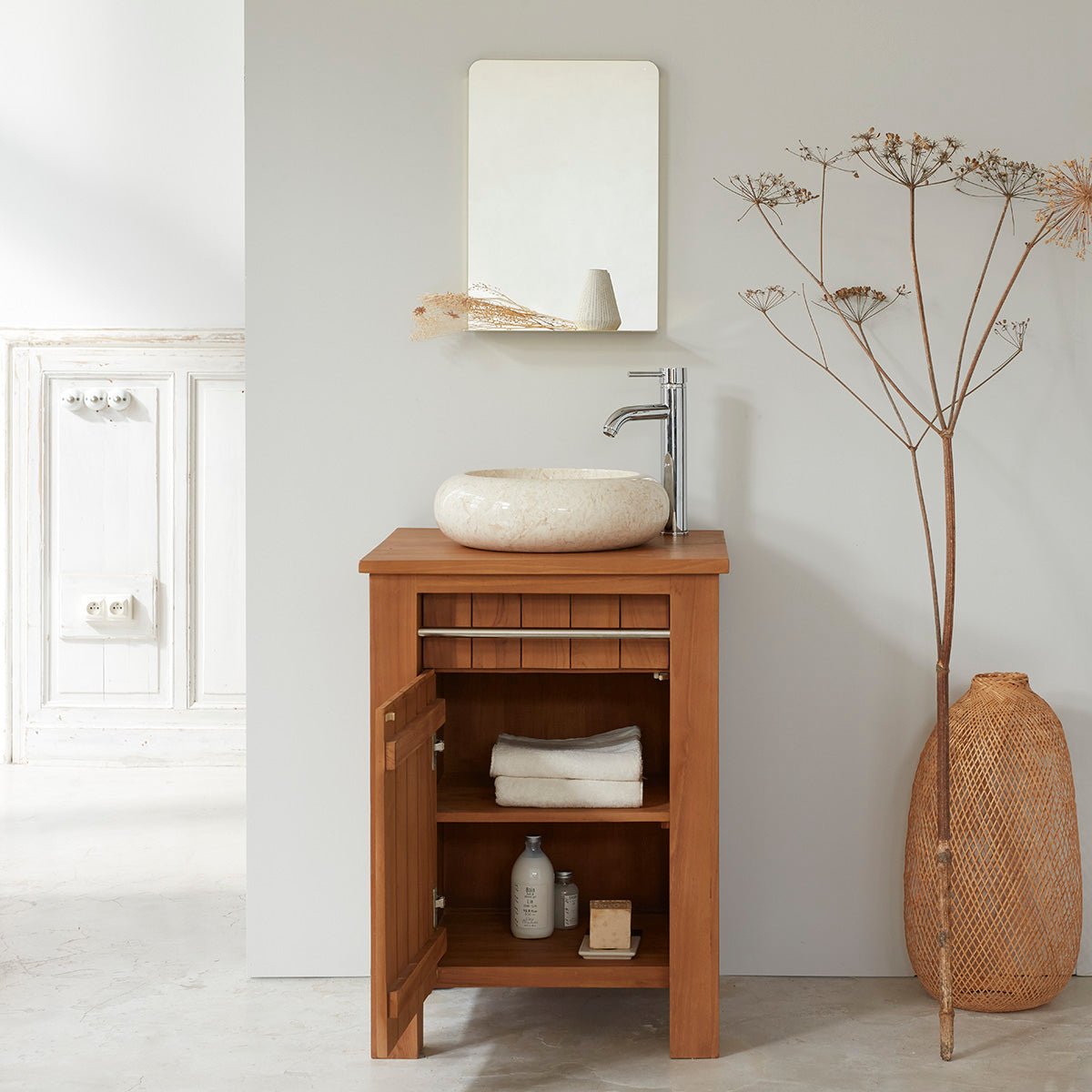 Meuble de salle de bain en teck massif 60 cm PORTO naturel, BERAH GETAH