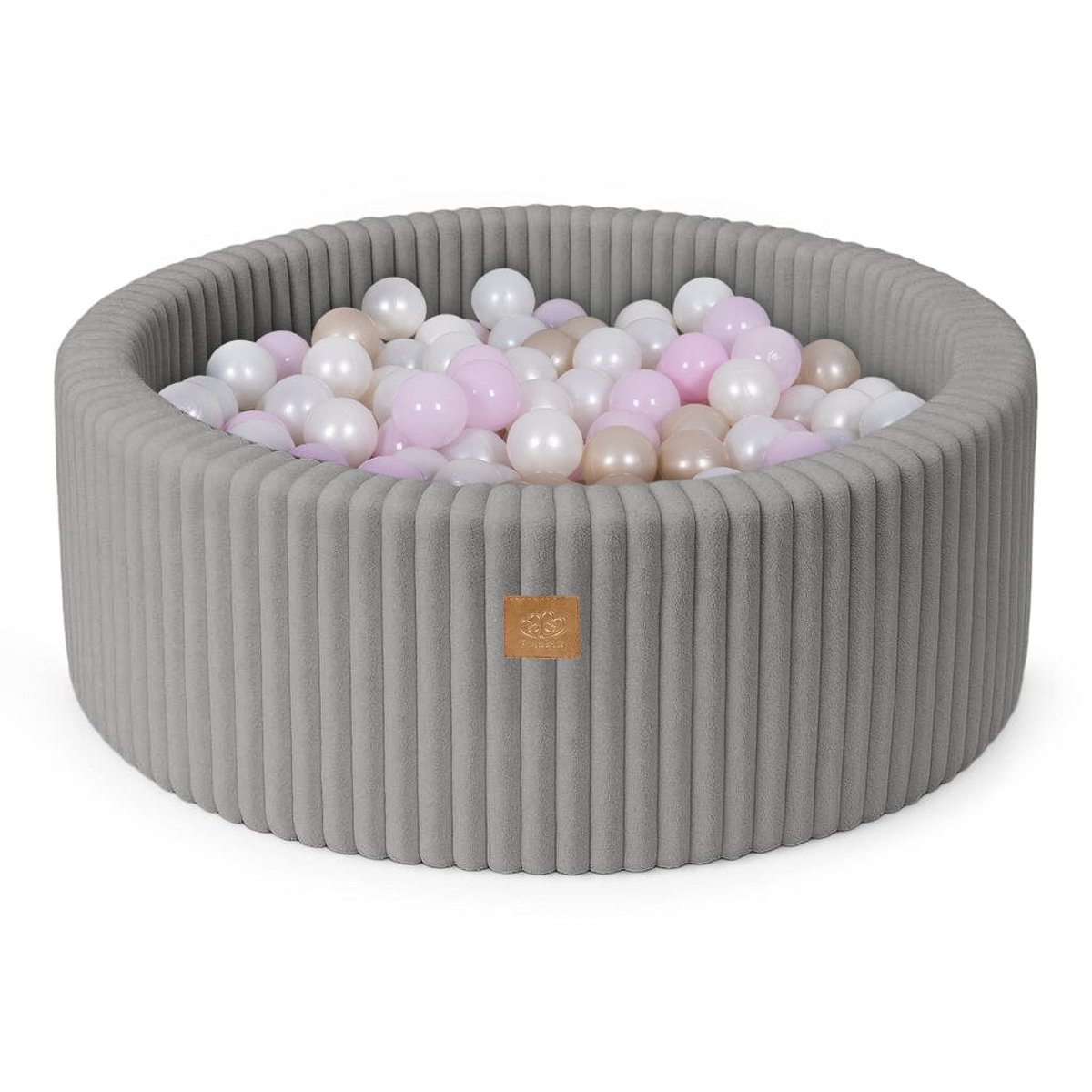 Piscine balles bébé velours côtelé sans balles piscine à balles gris poussière de lune avec balles blanc perlé / rose pastel / or perlé clair, MEOW BABY