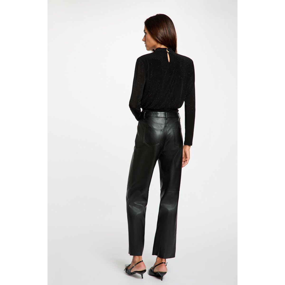 T-shirt col montant strass noir, MORGAN