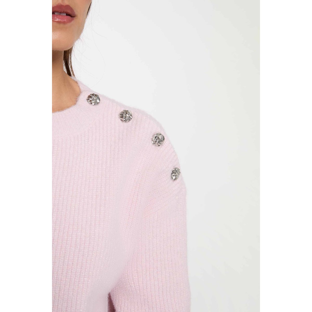 Pull épais métallisé rose pastel, MORGAN