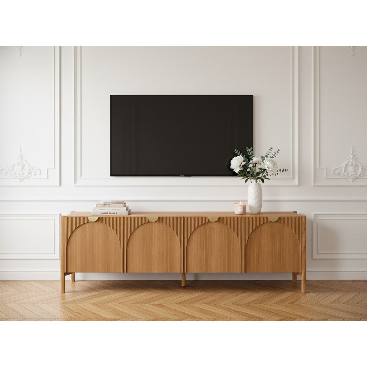 Meuble TV 178 cm placage, LOLA marron clair, BOBOCHIC