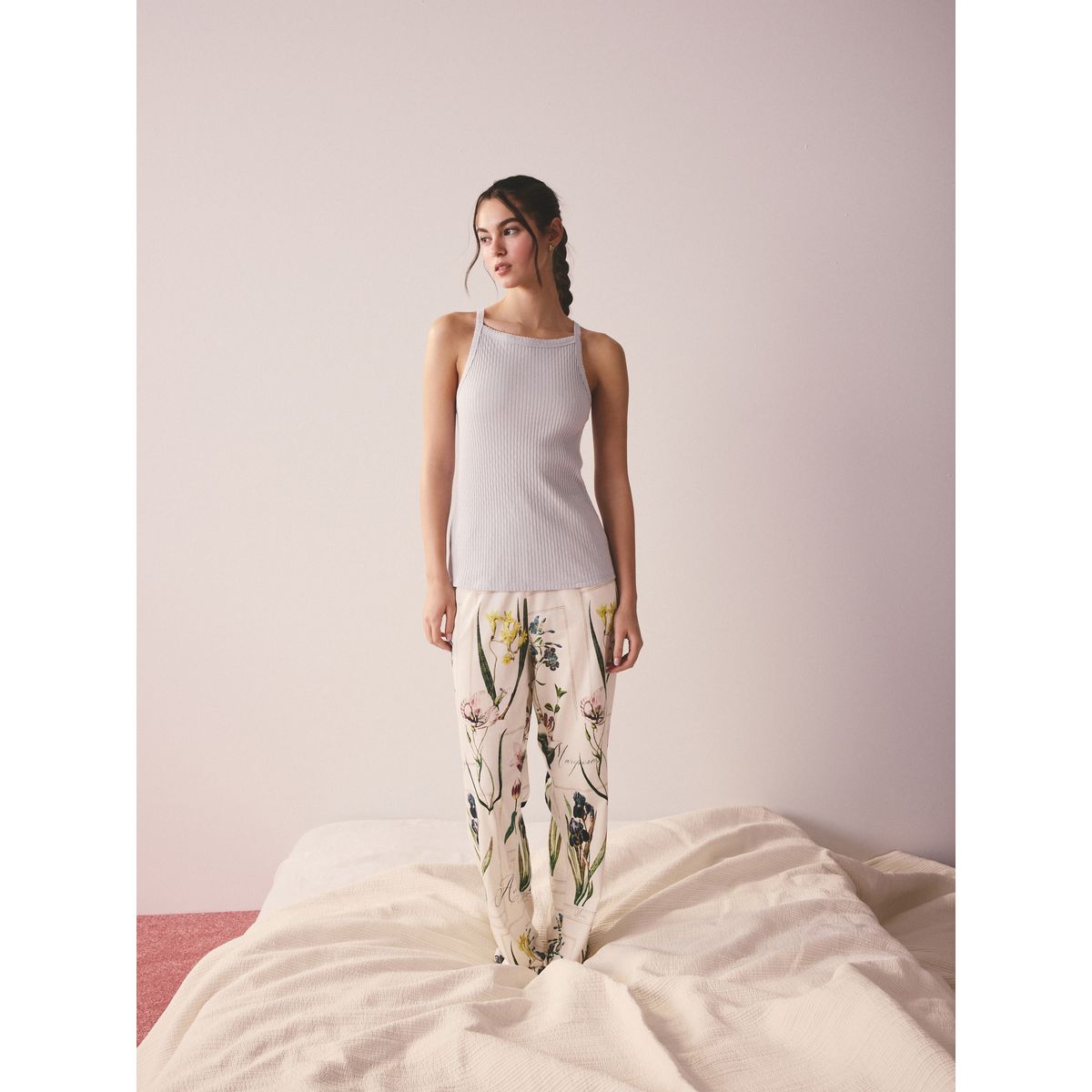 Débardeur côtelé pour la nuit bleu motif fleurs, NEXT