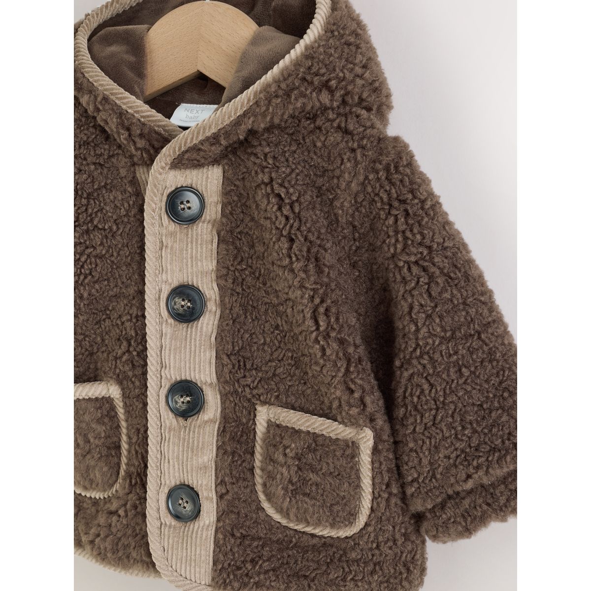 Veste bébé à capuche en peau lainée marron chocolat, NEXT