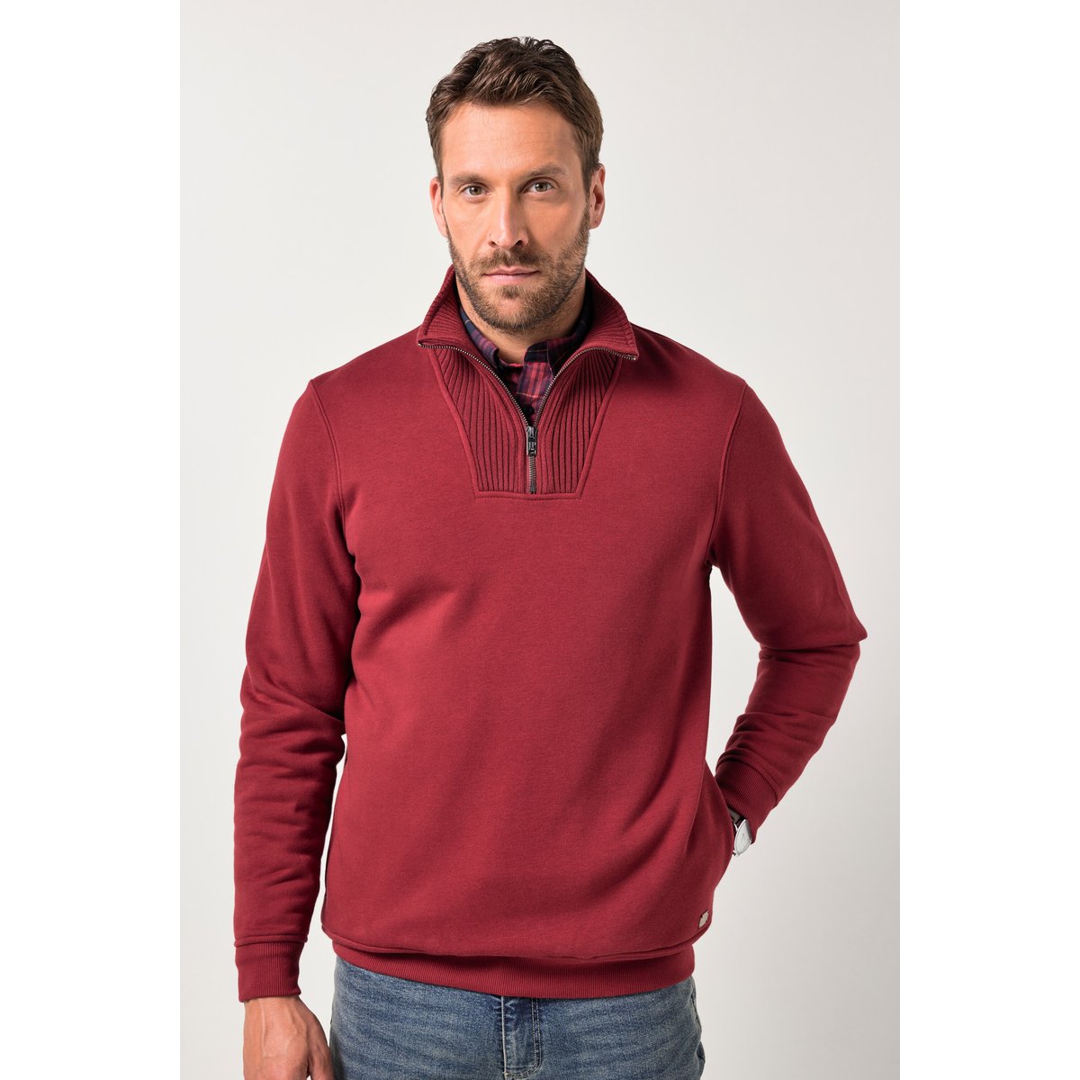 Pull camionneur, col zippé marron cuivre, JP1880