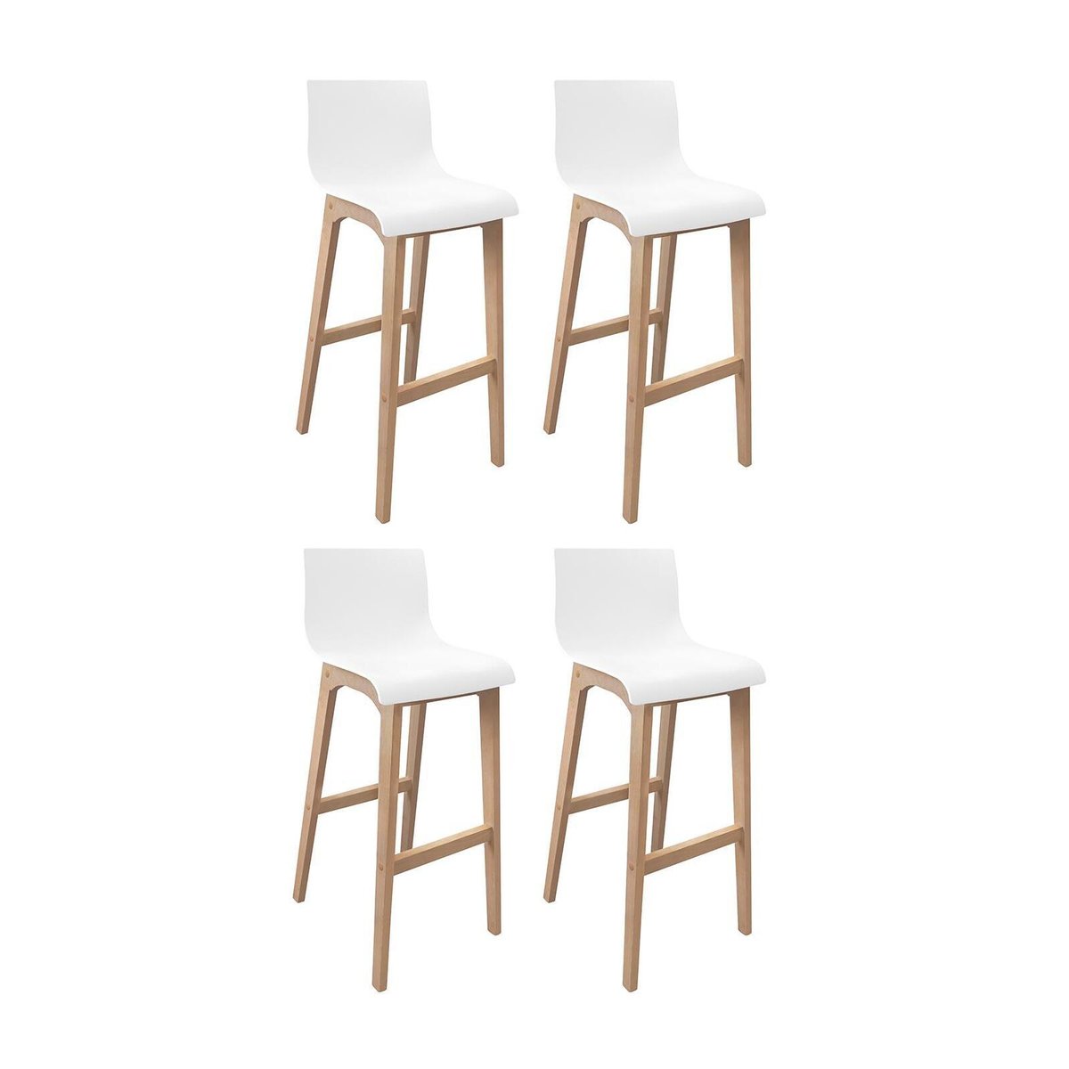 Lot de tabourets de bar en chêne et assise plastique blanche 75cm TANNA|Lot de 4 | Lot de 4 blanc, MOB IN