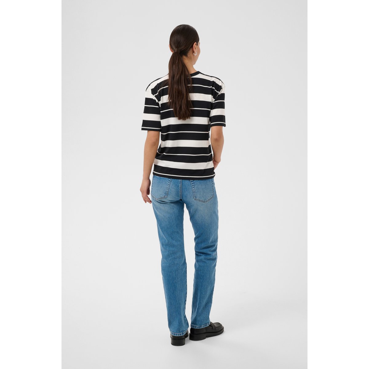 T-shirt col rond manches mi-longues noir/blanc rayures, KAFFE