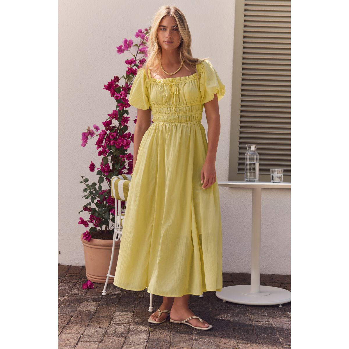 Robe mi-longue à manches bouffantes jaune, NEXT