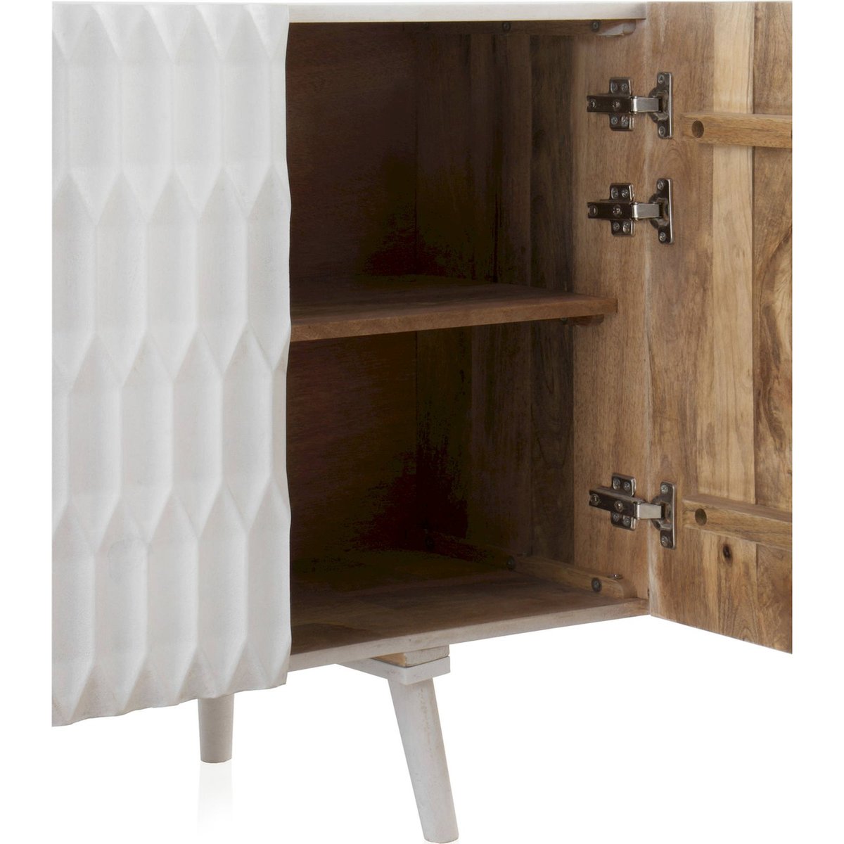 Buffet en bois de manguier, portes sculptées blanc manguier sculpté, RECOLLECTION