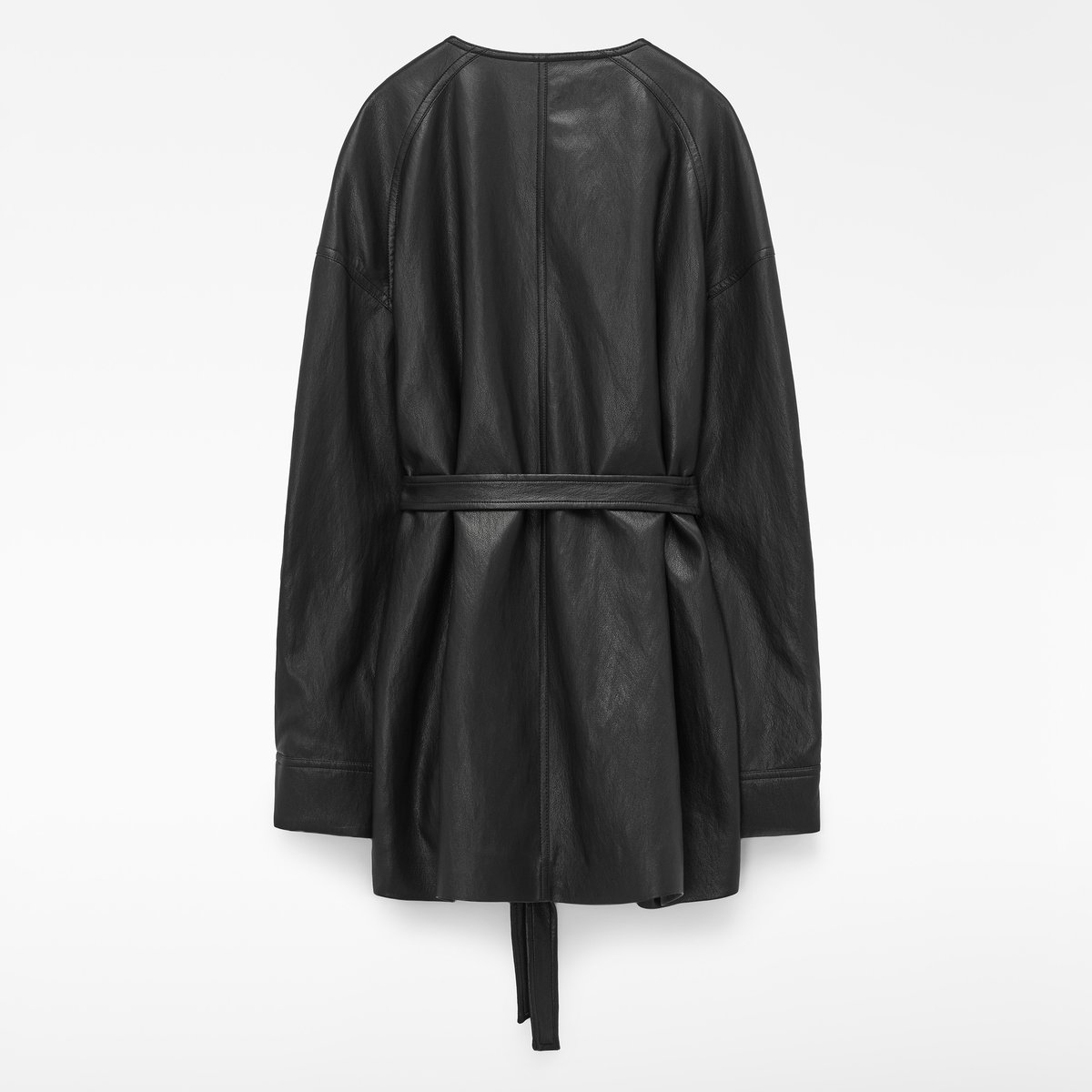 Veste croisée en simili avec ceinture avec du coton noir, ADOLFO DOMINGUEZ