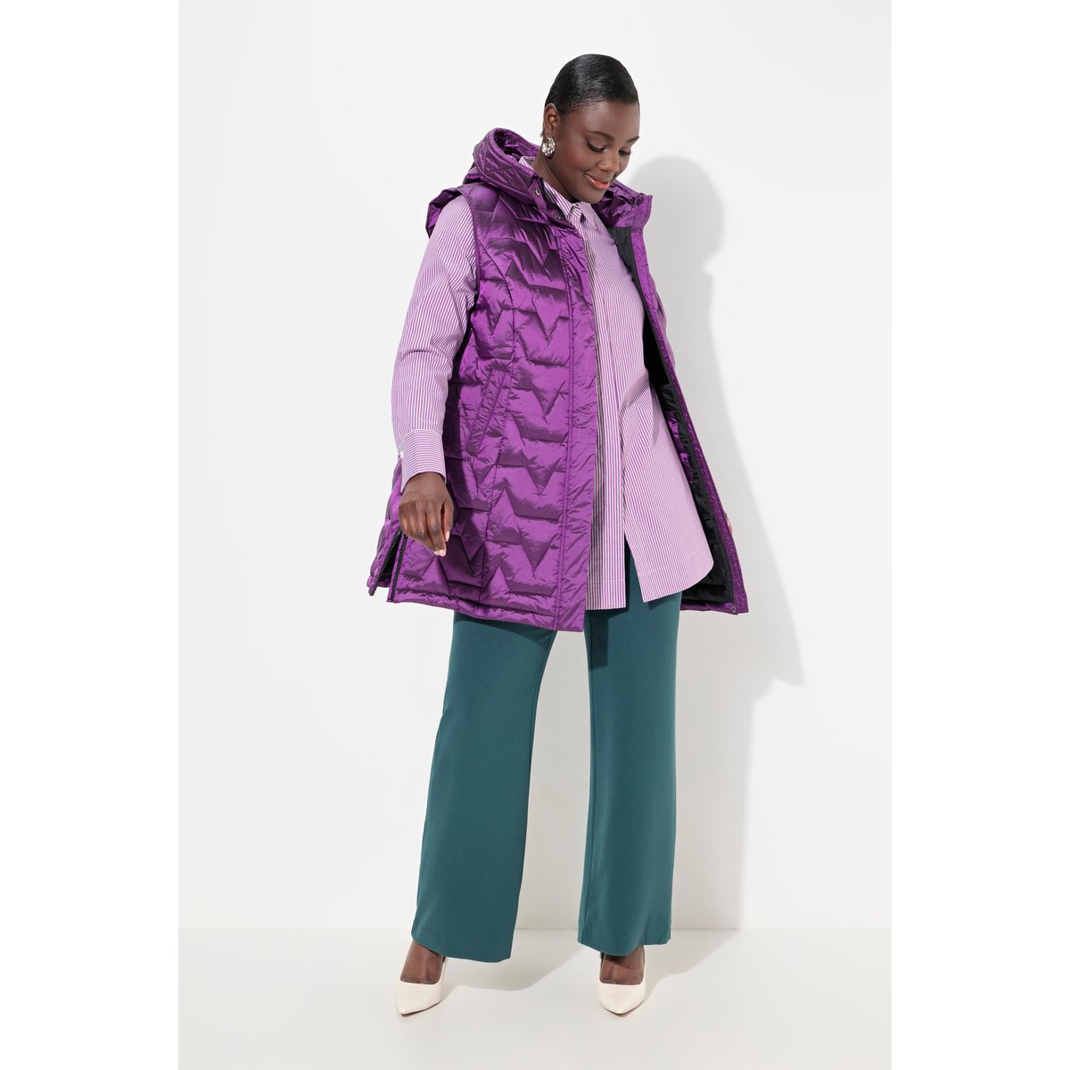 Gilet matelassé sans manches, aspect duvet magenta, ULLA POPKEN