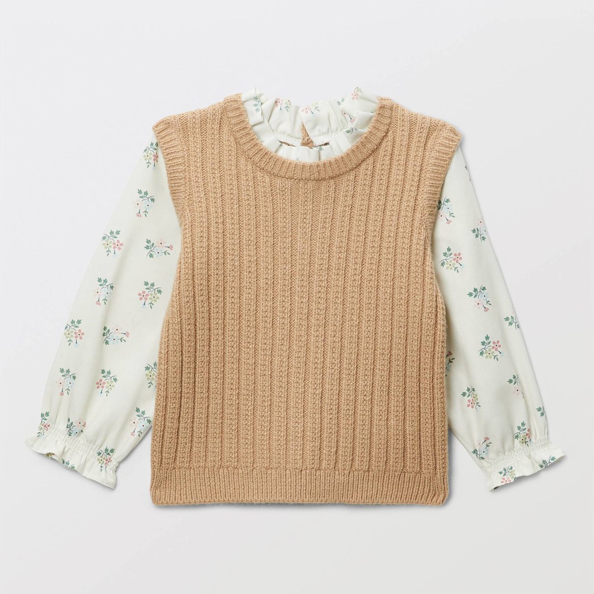 Pull 2 en 1 sans manches avec blouse imprimée velouté, BOUT'CHOU