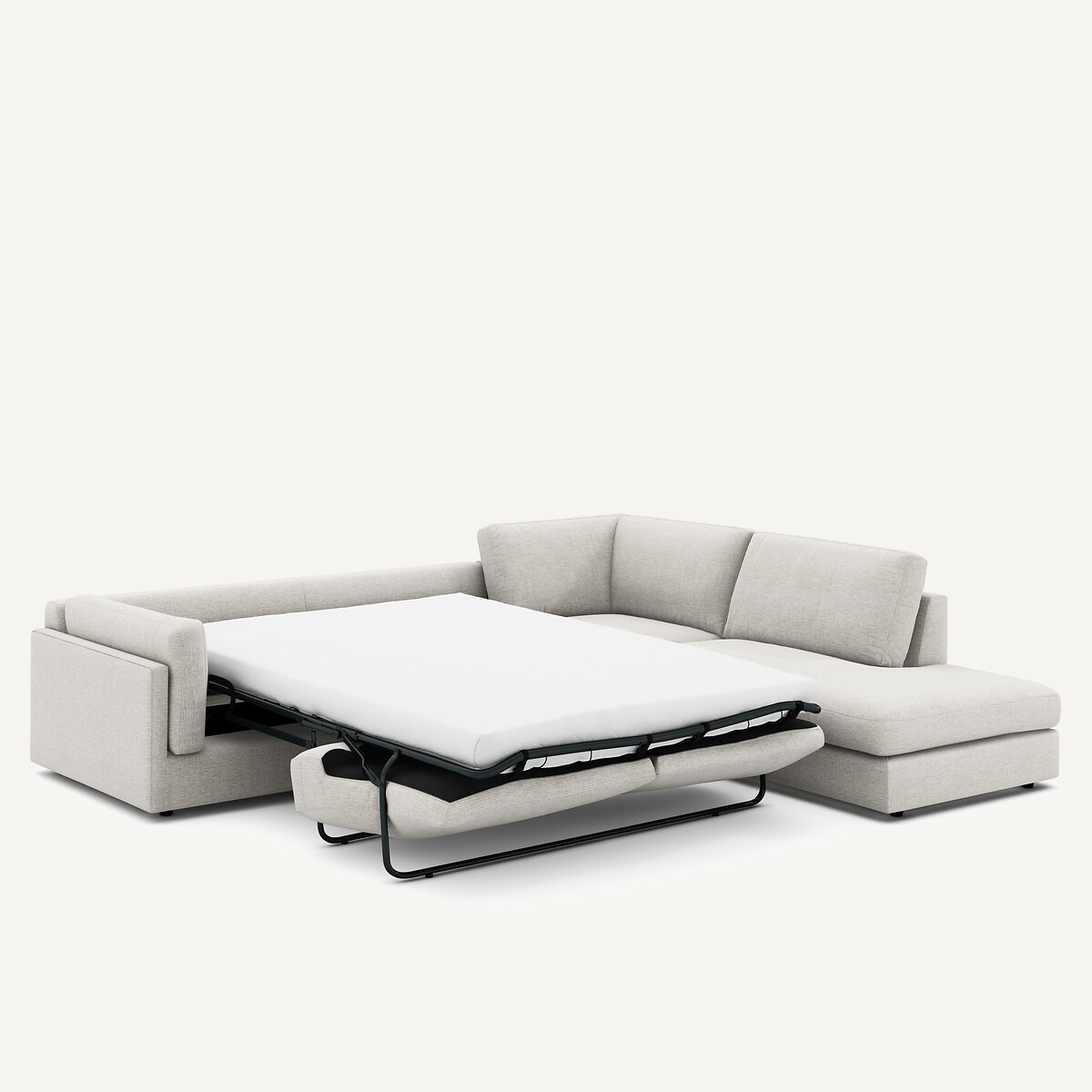 Sofá-cama de canto e chaise-longue, em algodão reciclado, CÉSAR cinzento claro, AM.PM