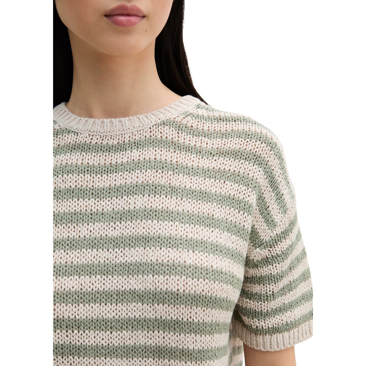 Pull à manches courtes loose en fil à bandelettes blanc/vert, MARC O'POLO