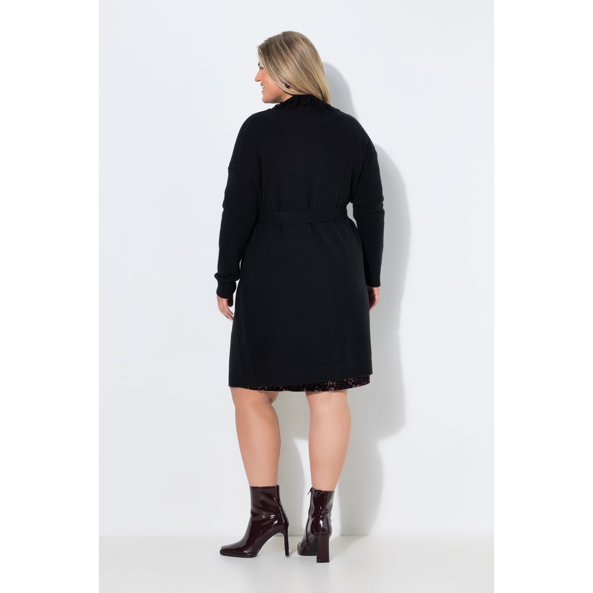 Cardigan long avec franges, coupe oversize noir, ULLA POPKEN