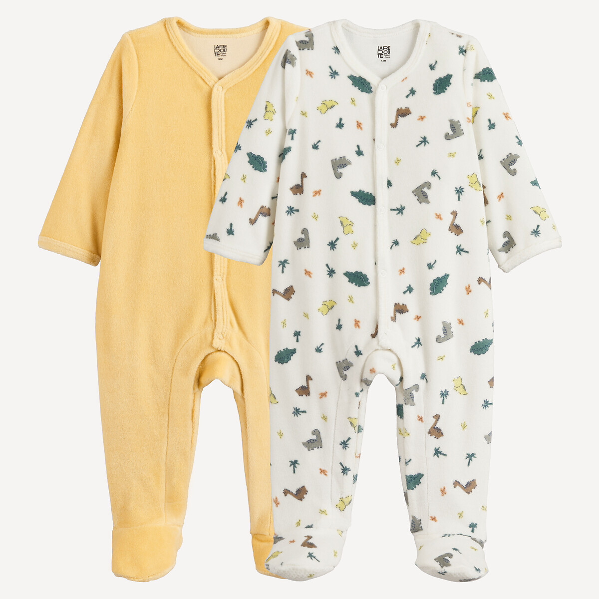 Conjunto de 2 pijamas de 1 peça, em veludo, estampado com dinossauros sortido, LA REDOUTE COLLECTIONS