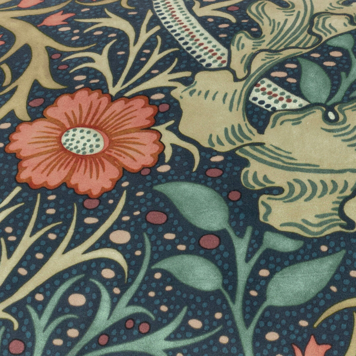 Seaweed Printed Velvet Cushion indigo, MORRIS & CO.