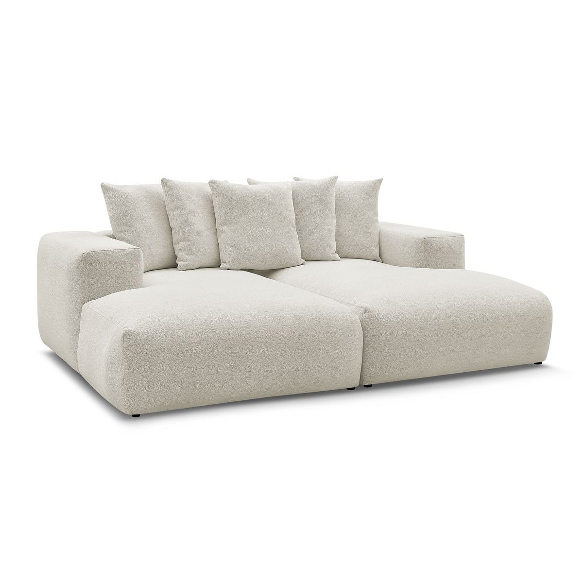 Canapé droit fixe 4 places en tissu chiné, VOLTAIRE blanc, BOBOCHIC