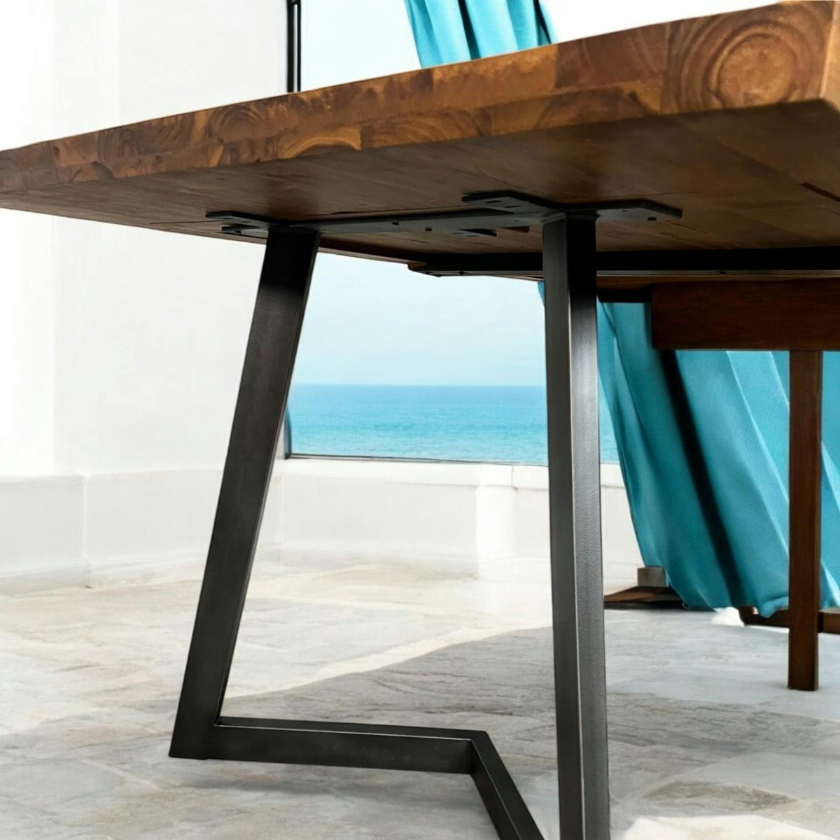 Table salle à manger en bois recyclé pieds en métal forme moderne design contemporain 220 cm CLEVELAND bois naturel, PIER IMPORT