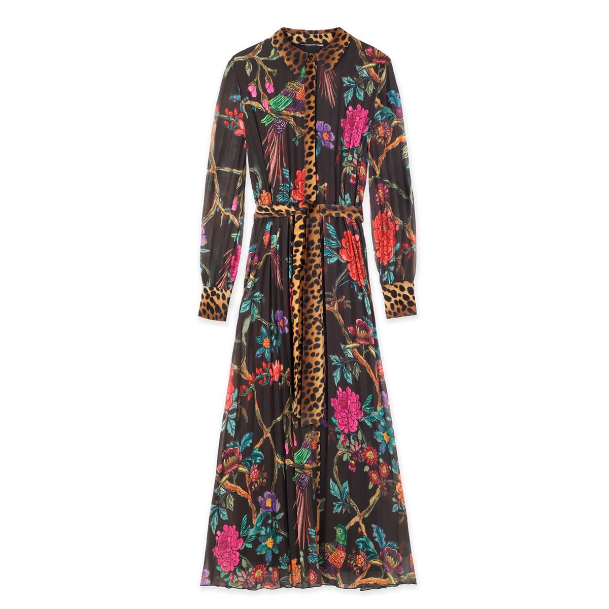 Robe midi plissée imprimée floral léopard marron foncé, LOLA CASADEMUNT