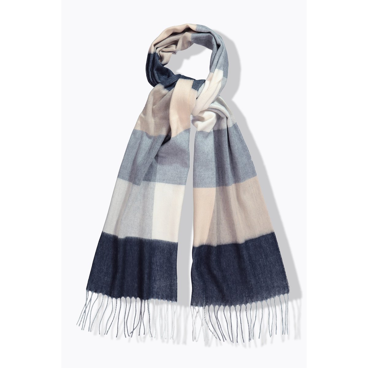 Foulard à carreaux et franges beige, ULLA POPKEN