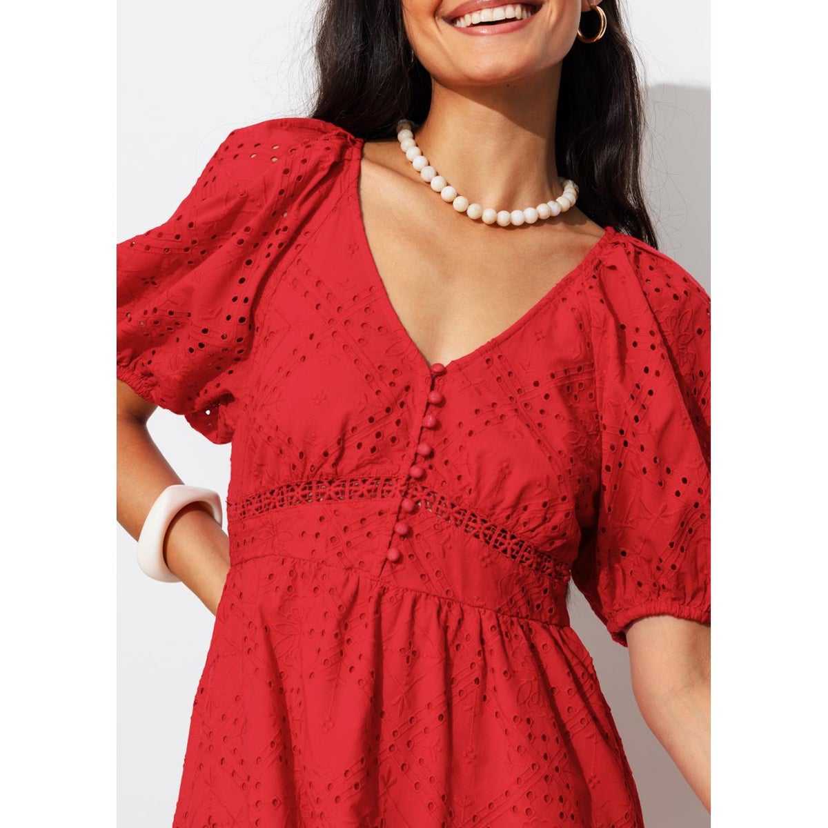 Robe courte broderie anglaise rouge, PROMOD
