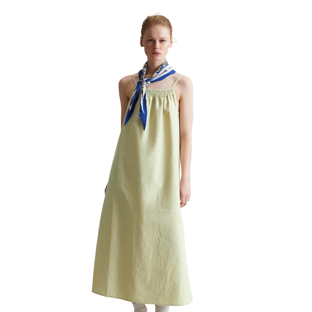Robe à bretelles spaghetti relaxed en mélange de coton organique jaune clair, MARC O’POLO DENIM