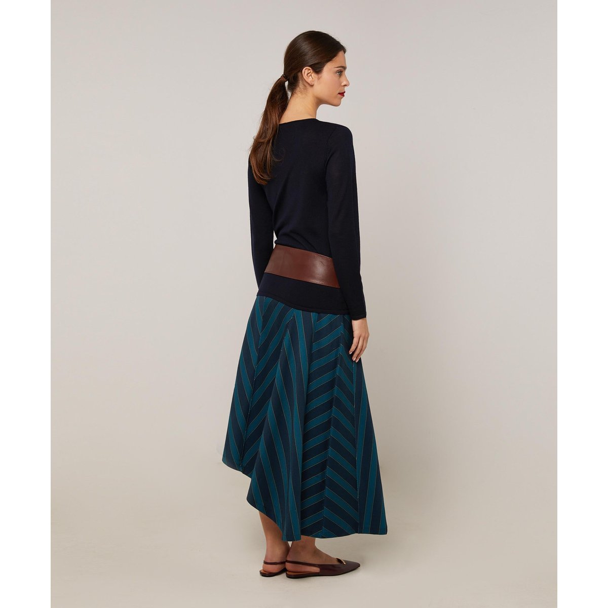Pull encolure asymétrique en laine mérinos bleu marine, RODIER