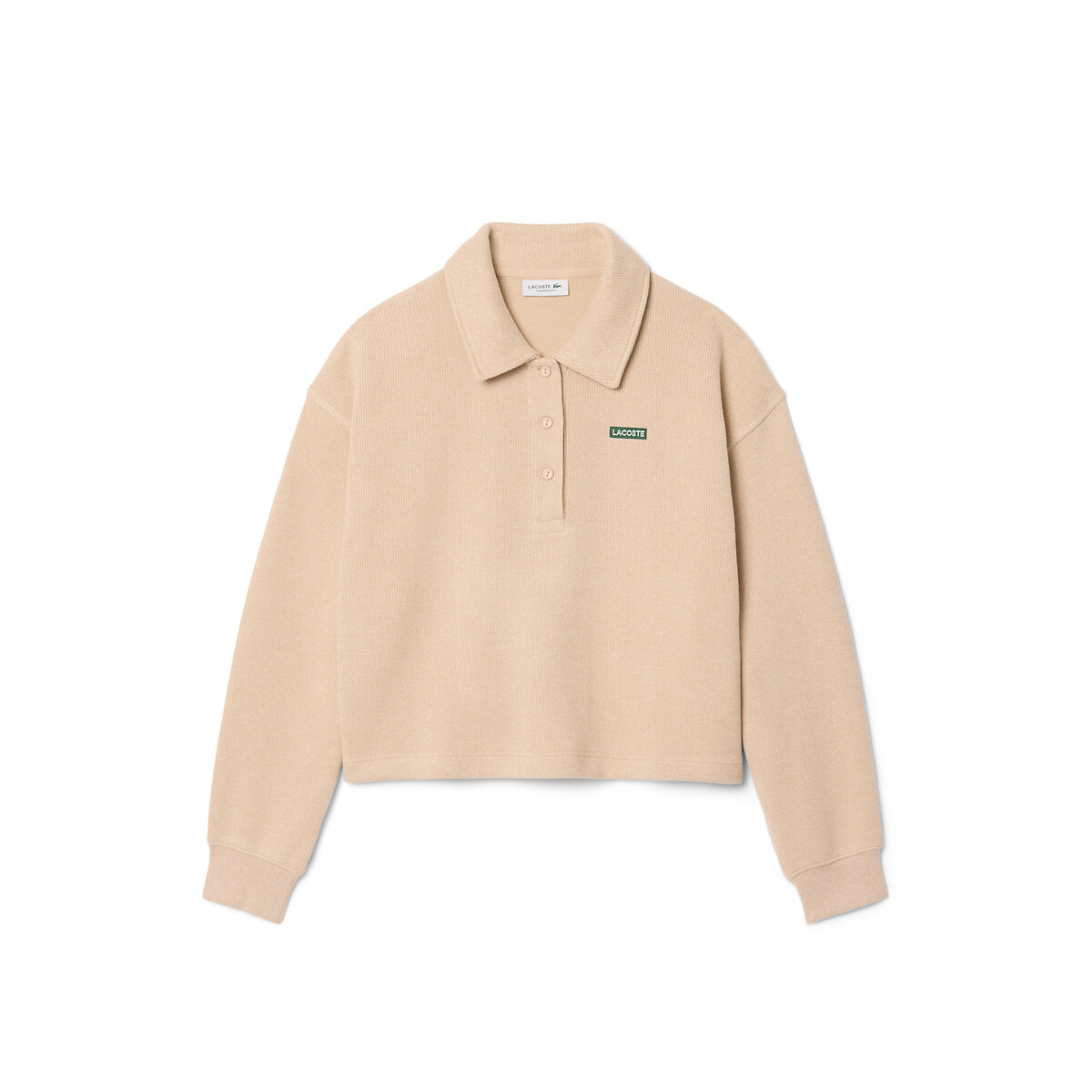 Sweat col polo à manches longues beige, LACOSTE