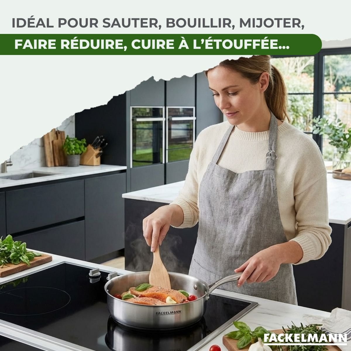 Sauteuse 24 cm en inox 18/10 Triply VITA3 inox, FACKELMANN