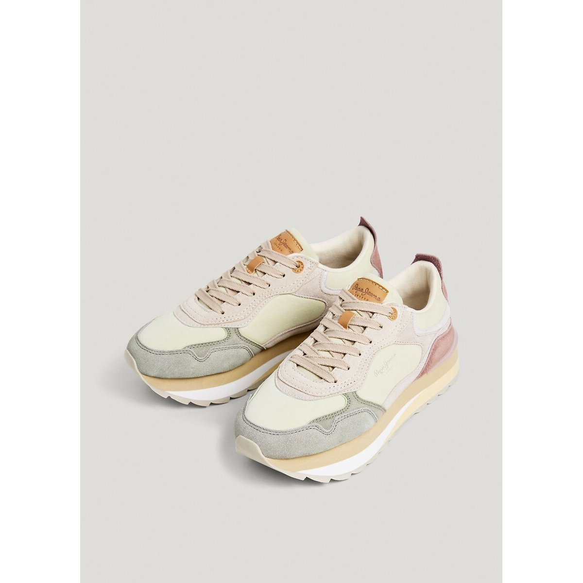 Baskets mix matière FREYA WAVE beige/rose, PEPE JEANS