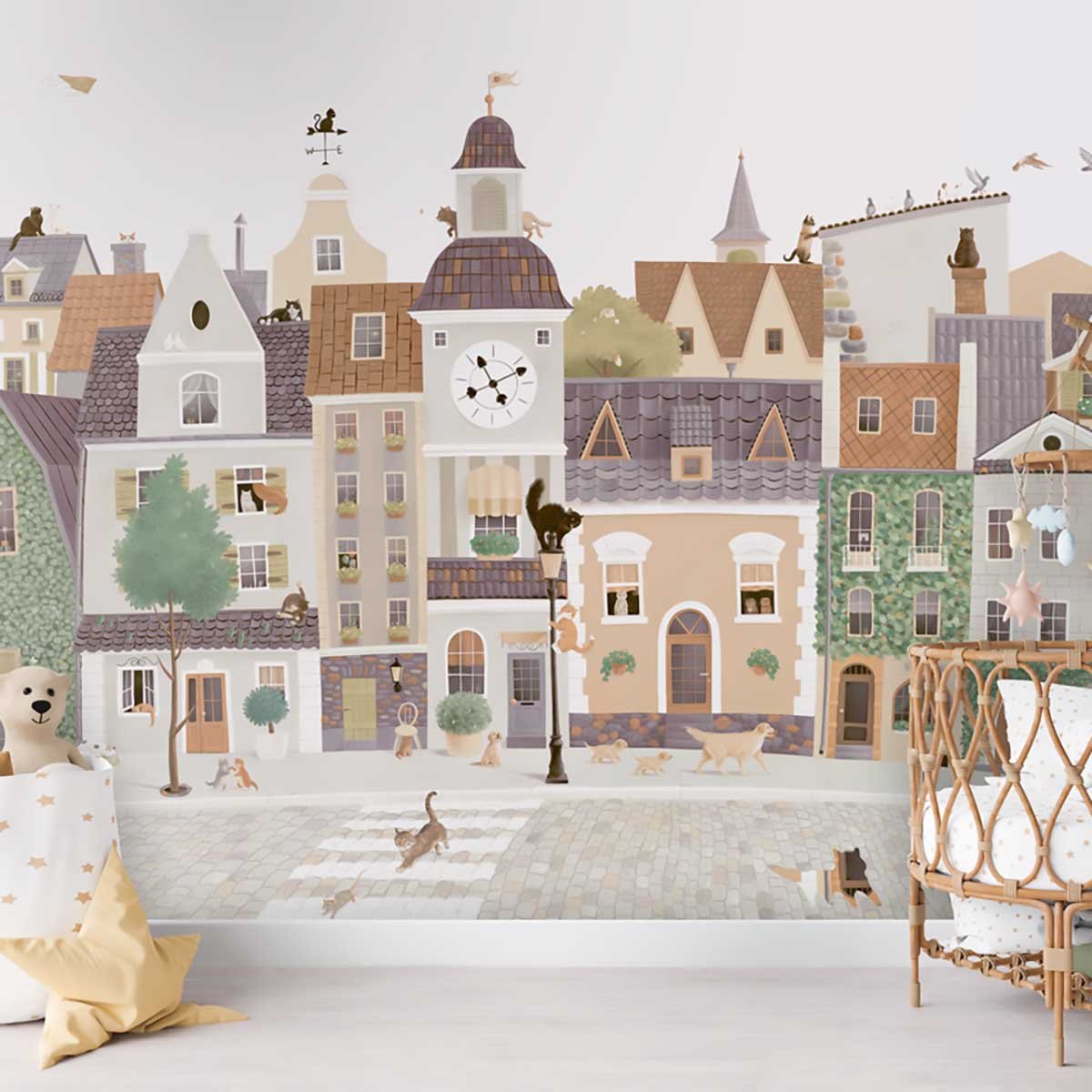 Papier enfant Village Cats multicolore, HEXOA