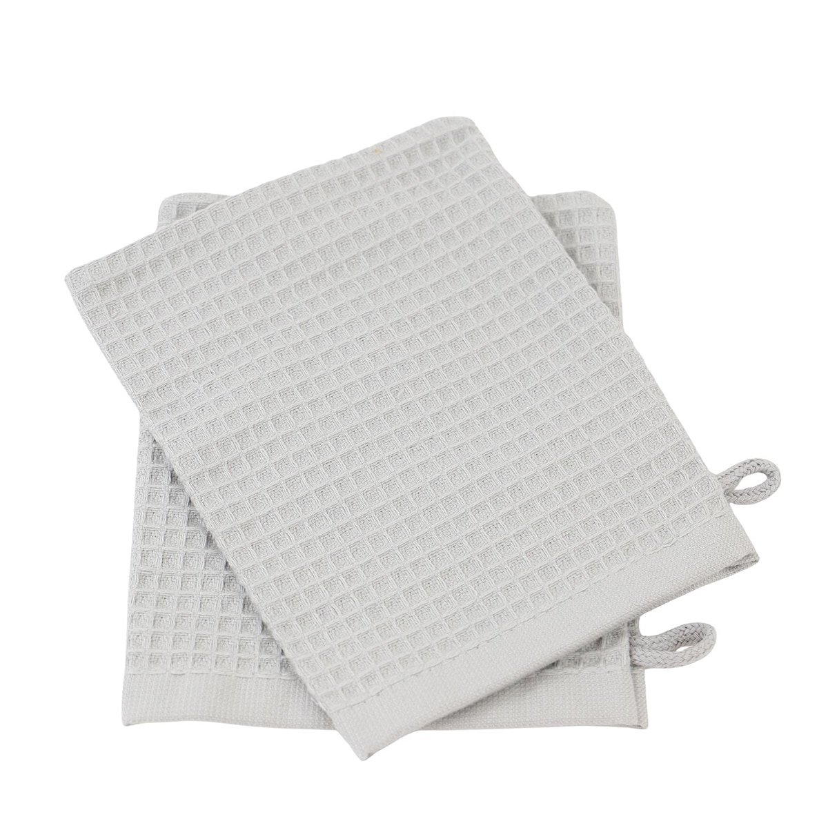 Lot de 2 gants de toilette en coton nid d'abeille EDEN gris, LINANDELLE