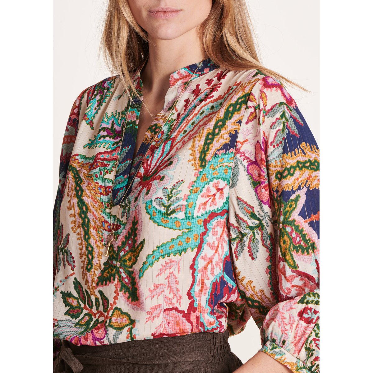 Top ample à imprimé floral rose/lagune, LA FEE MARABOUTEE