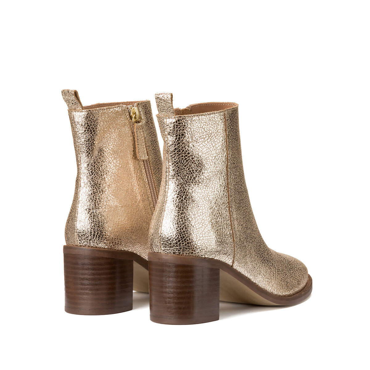 Signatures Faustine Block Heel Ankle Boots in Metallic Leather gold-coloured, LA REDOUTE COLLECTIONS