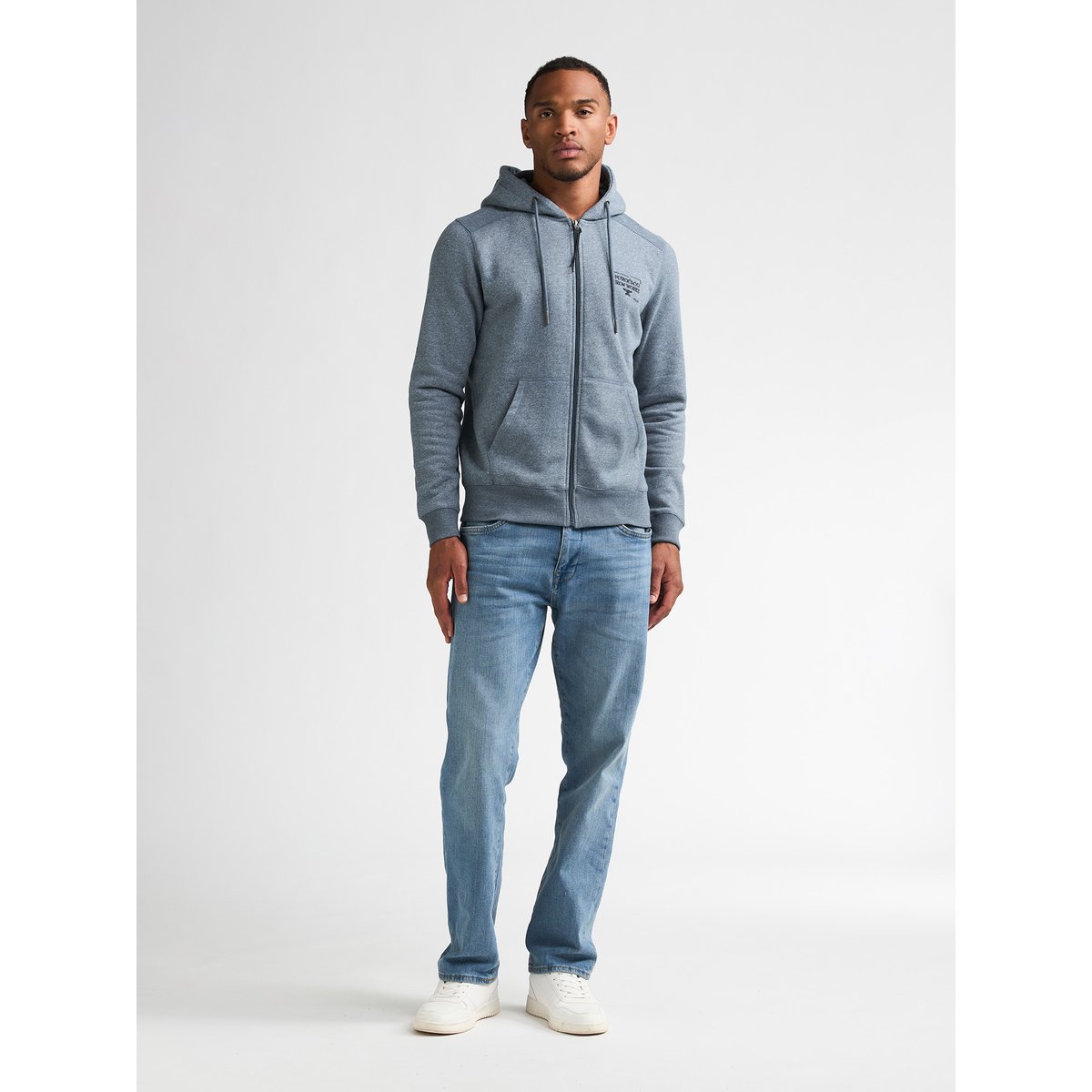 Sweat à capuche zippé chiné oakwood bleu storm blue, PETROL INDUSTRIES