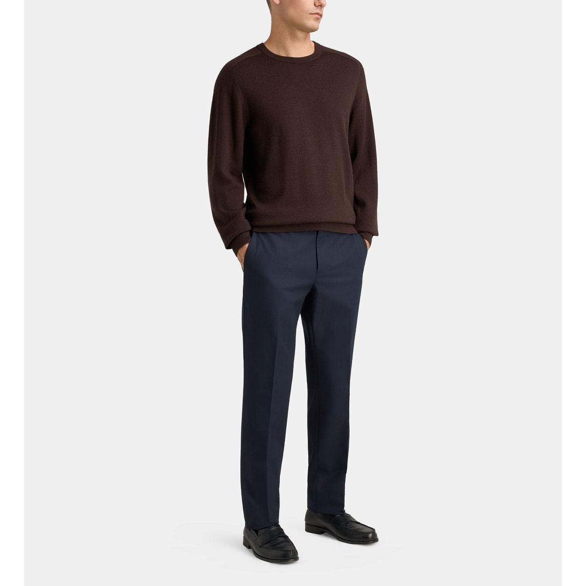 Pantalon de costume ajusté barmand en coton et laine bleu marine foncé, COMPTOIR GL